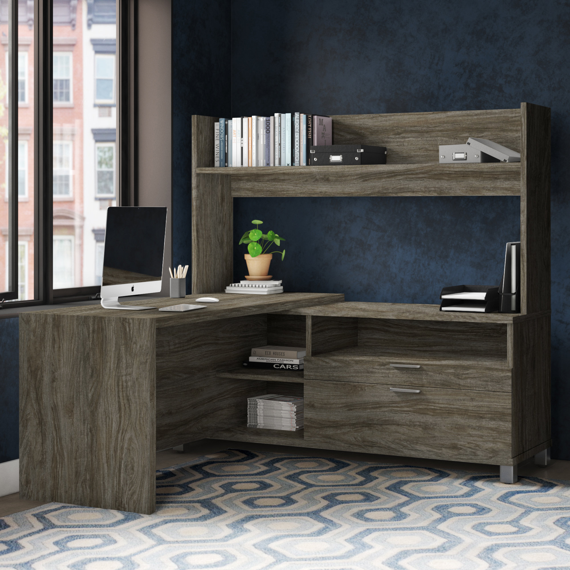 Upper Square™ DeSandre Reversible LShape Metal Leg Executive Desk with