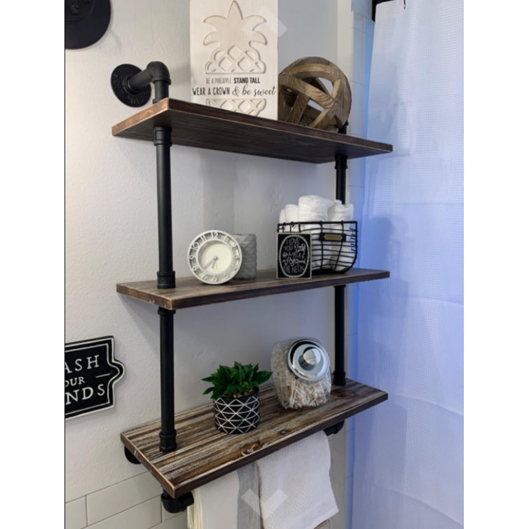 Industrial Pipe Shelf Wall Mounted,3 Tier Rustic Metal Floating  Shelves,Steampunk Real Wood Book Shelves,Wall Shelving Unit Bookshelf  Hanging Wall ...