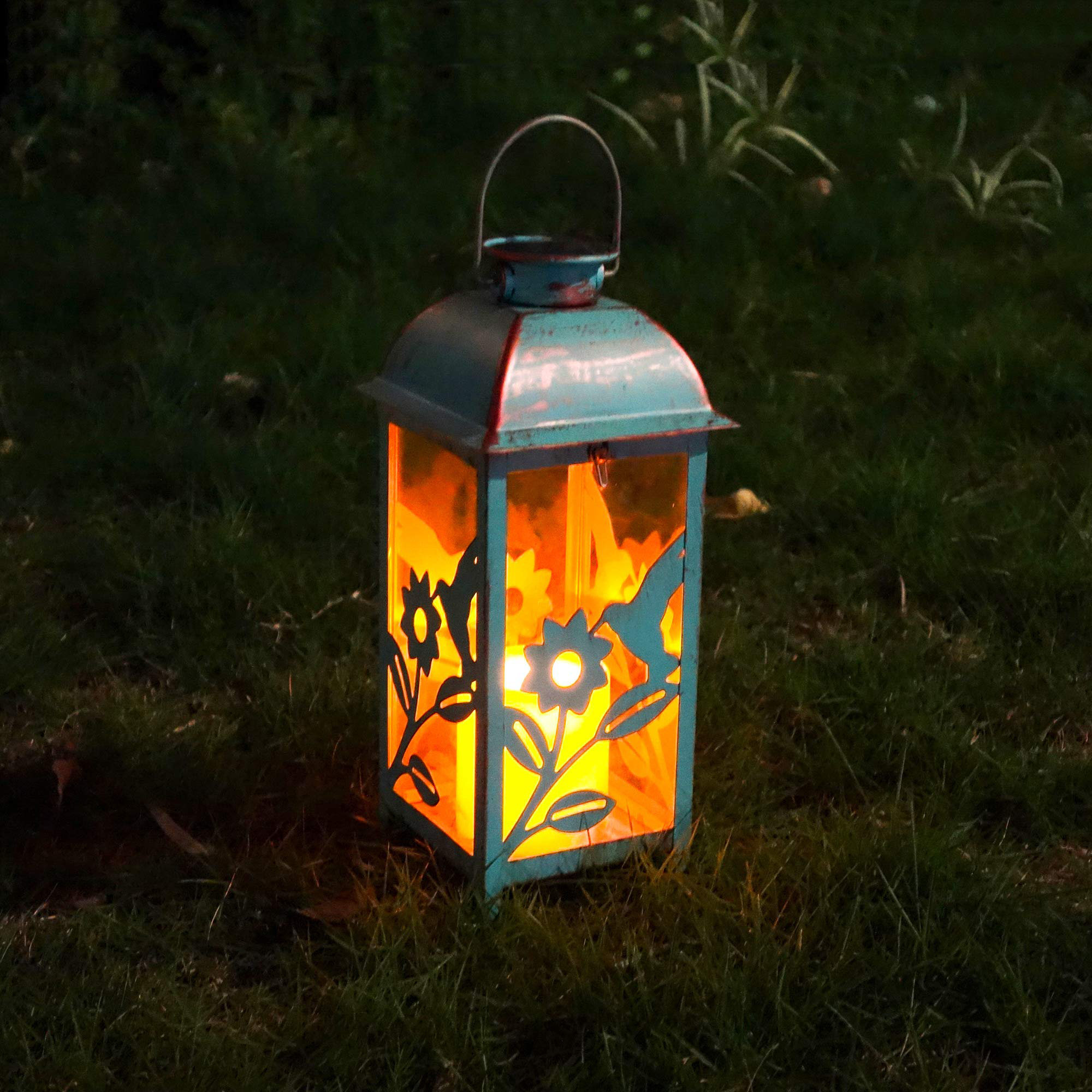 Steady Doggie Solar Lantern Outdoor Hummingbird Blue Decor Antique