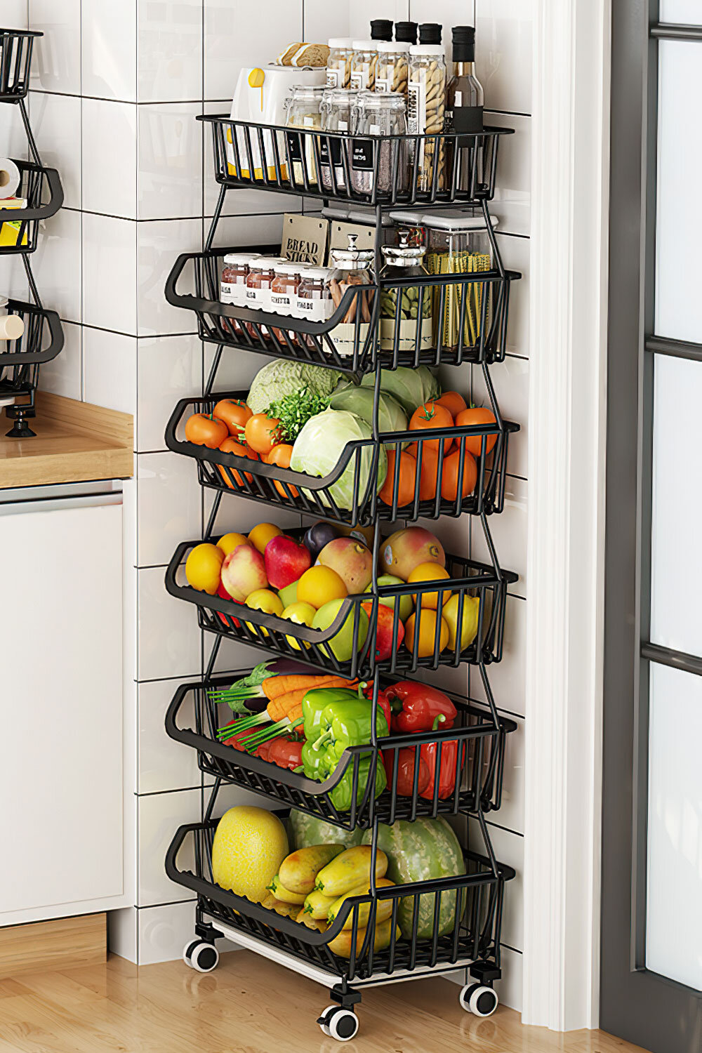 Professional Stackable Wire Storage Bin Rack Veg Fruit Basket for Retail Shop 