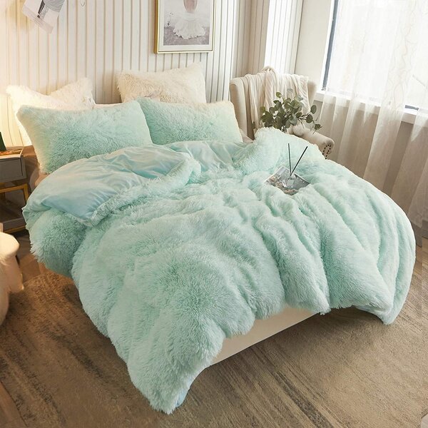 Tie-dye Rainbow Shaggy Furry Duvet Cover Set Plush Bedding Set Winter Soft Warm 