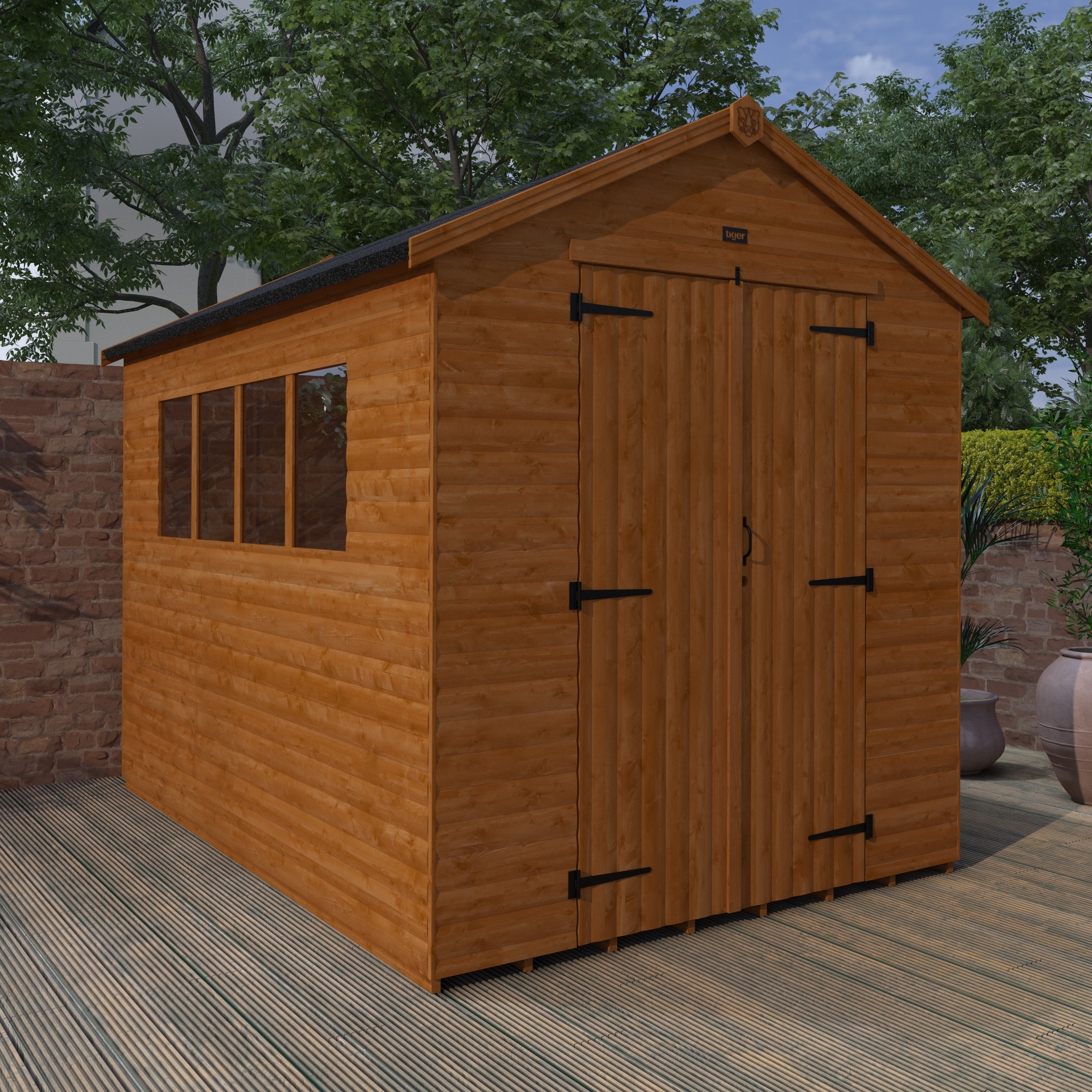 Tiger Sheds 7 ft. W x 10 ft. D Solid Wood Tongue &amp; Groove Apex Garden ...