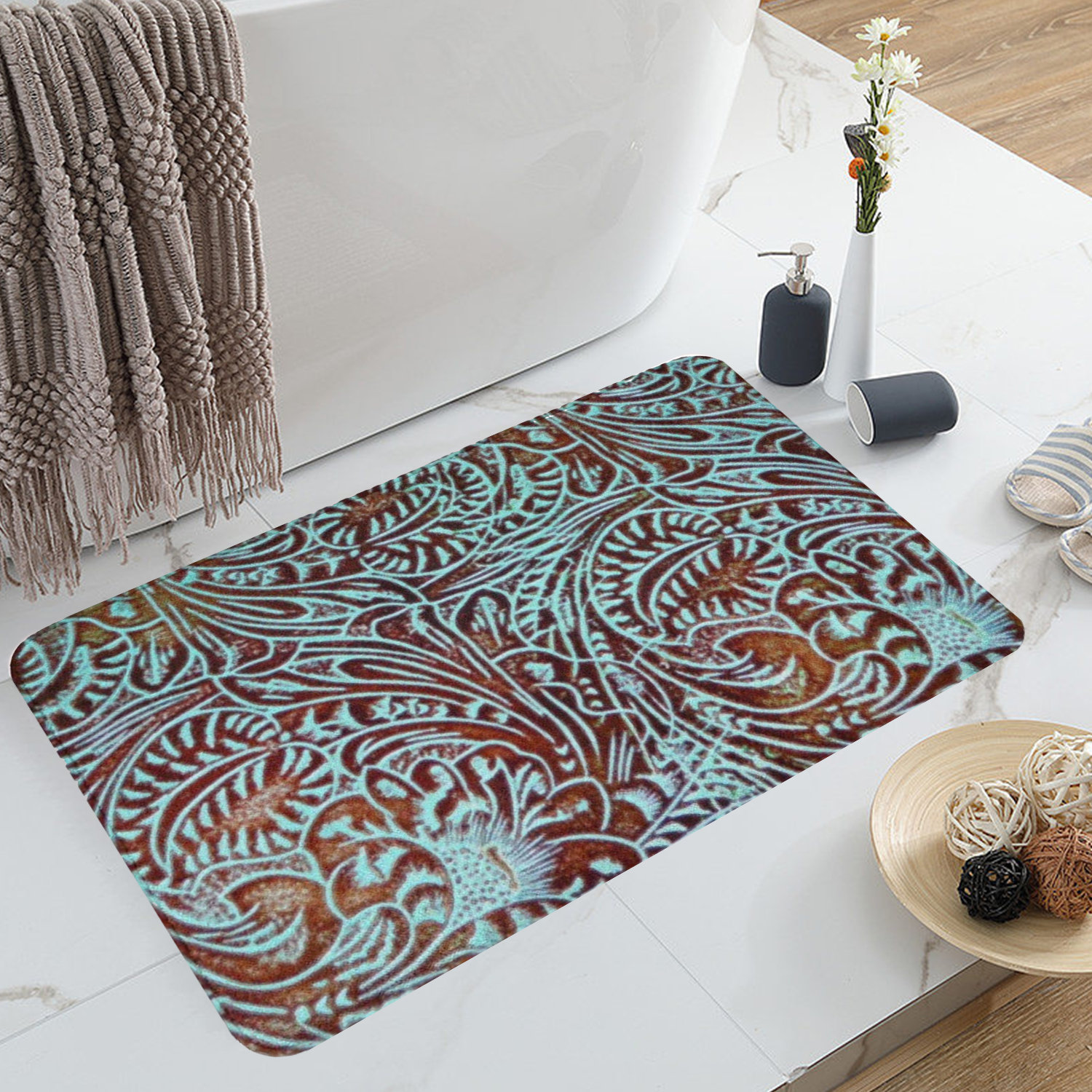 East Urban Home Raynolds Western Rustic Tooled Cowboy Bath Rug Wayfair