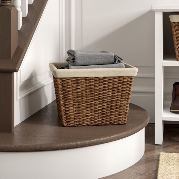 Classy White Wicker Staircase Basket Rattan Handle Key Holder Shoe Storage Stair 
