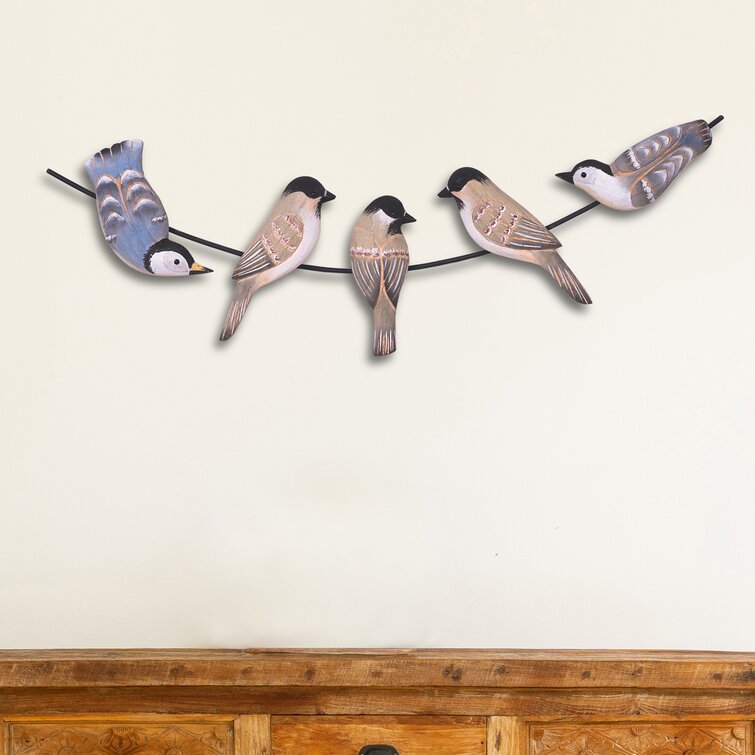 Rustic Birds On a Wire Wood and Metal Wall Hanging 