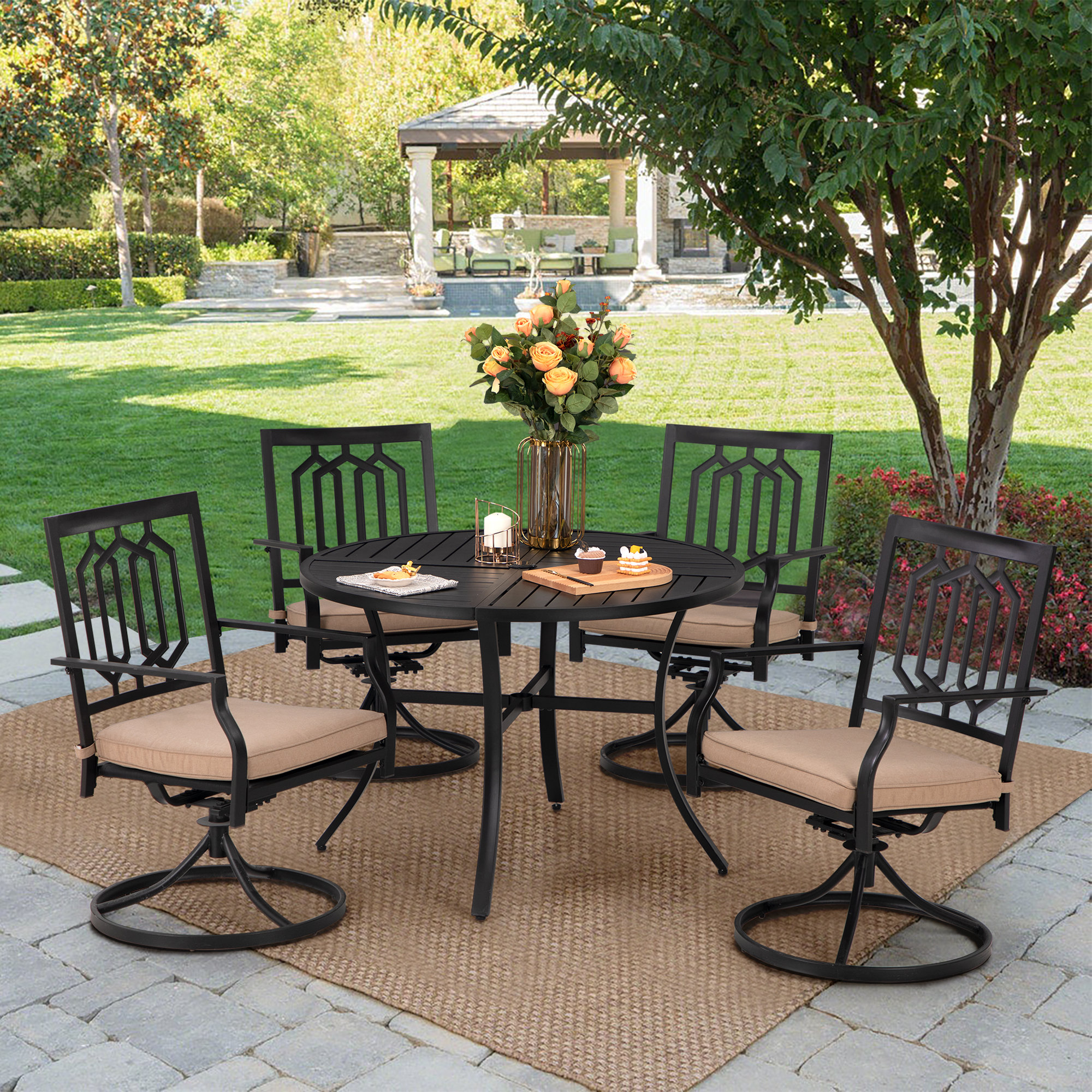 Lark Manor Alyah Round 4 Person Outdoor Dining Set & Reviews Wayfair