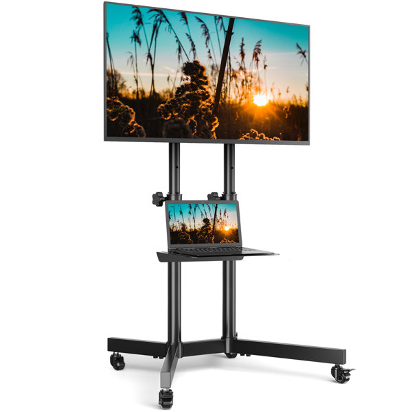 1home Wood TV Stand Glass Shelf fits for 32-60 inch LED LCD Flat Screen Walnut 