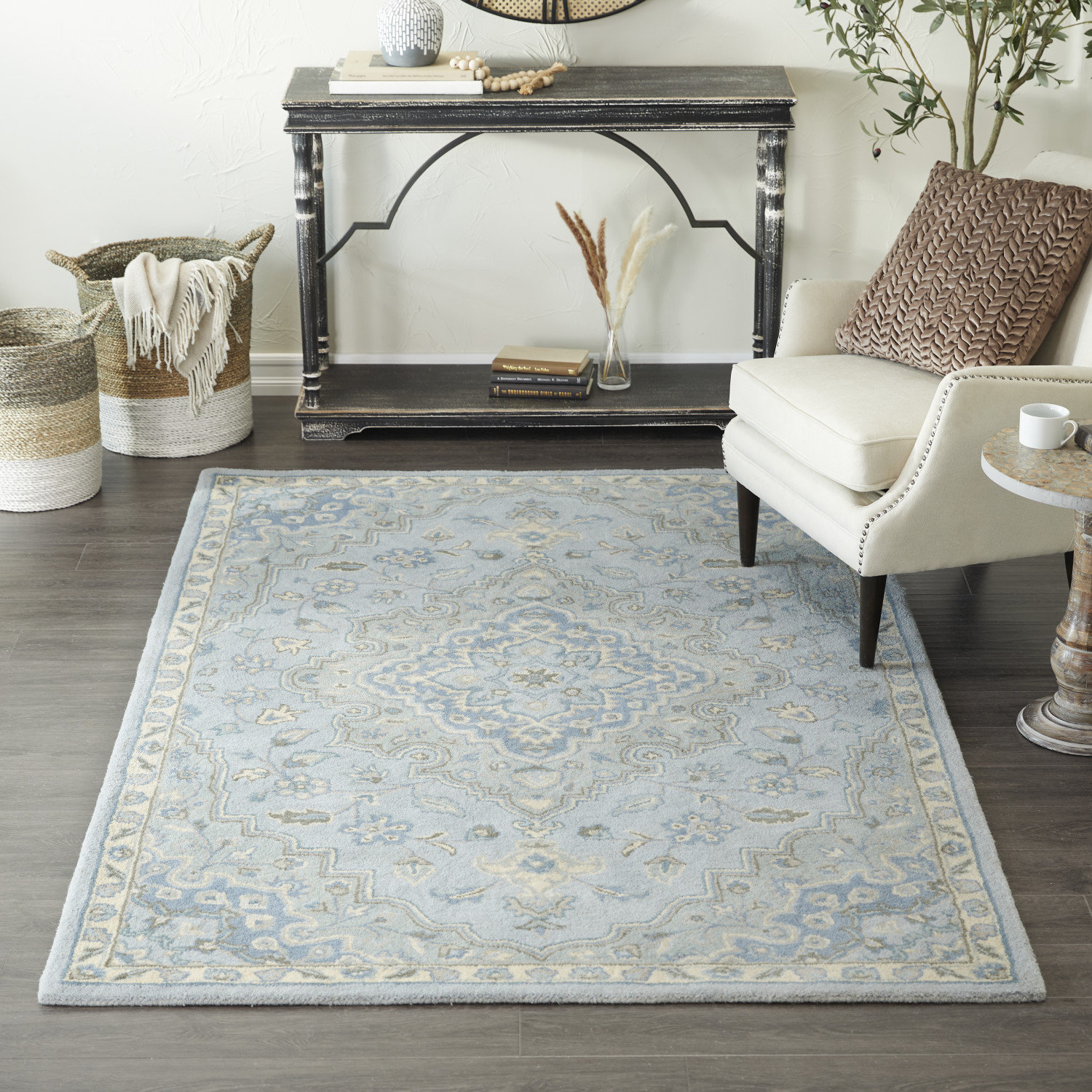 Canora Grey Marvell Oriental Handmade Tufted Wool Blue Area Rug Wayfair