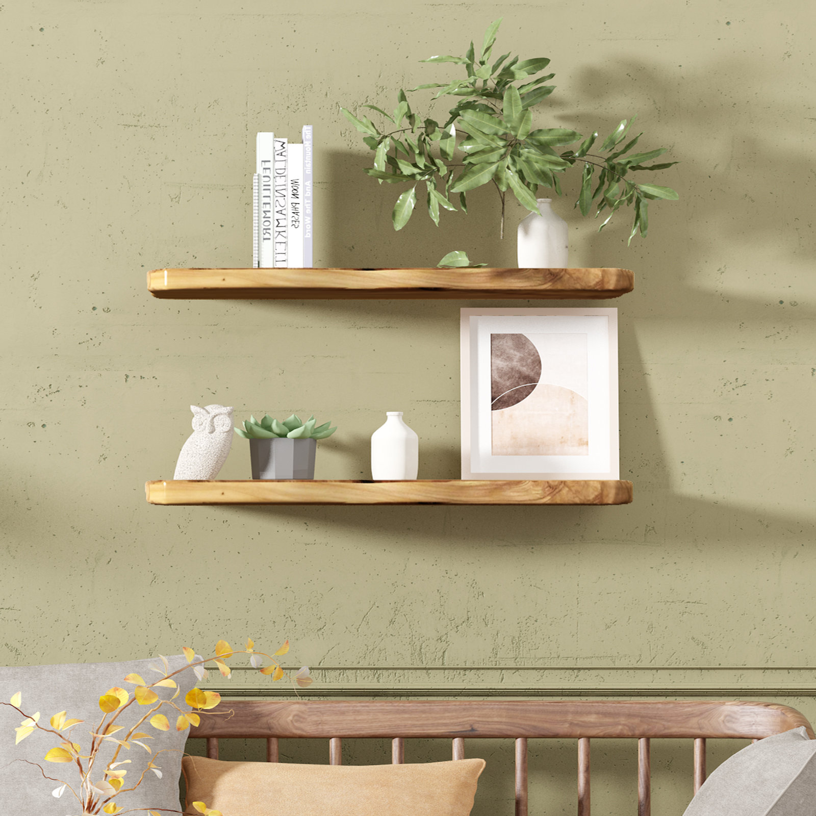 Millwood Pines Zuzia 2 Piece Cedar Solid Wood Floating Shelf Wayfair