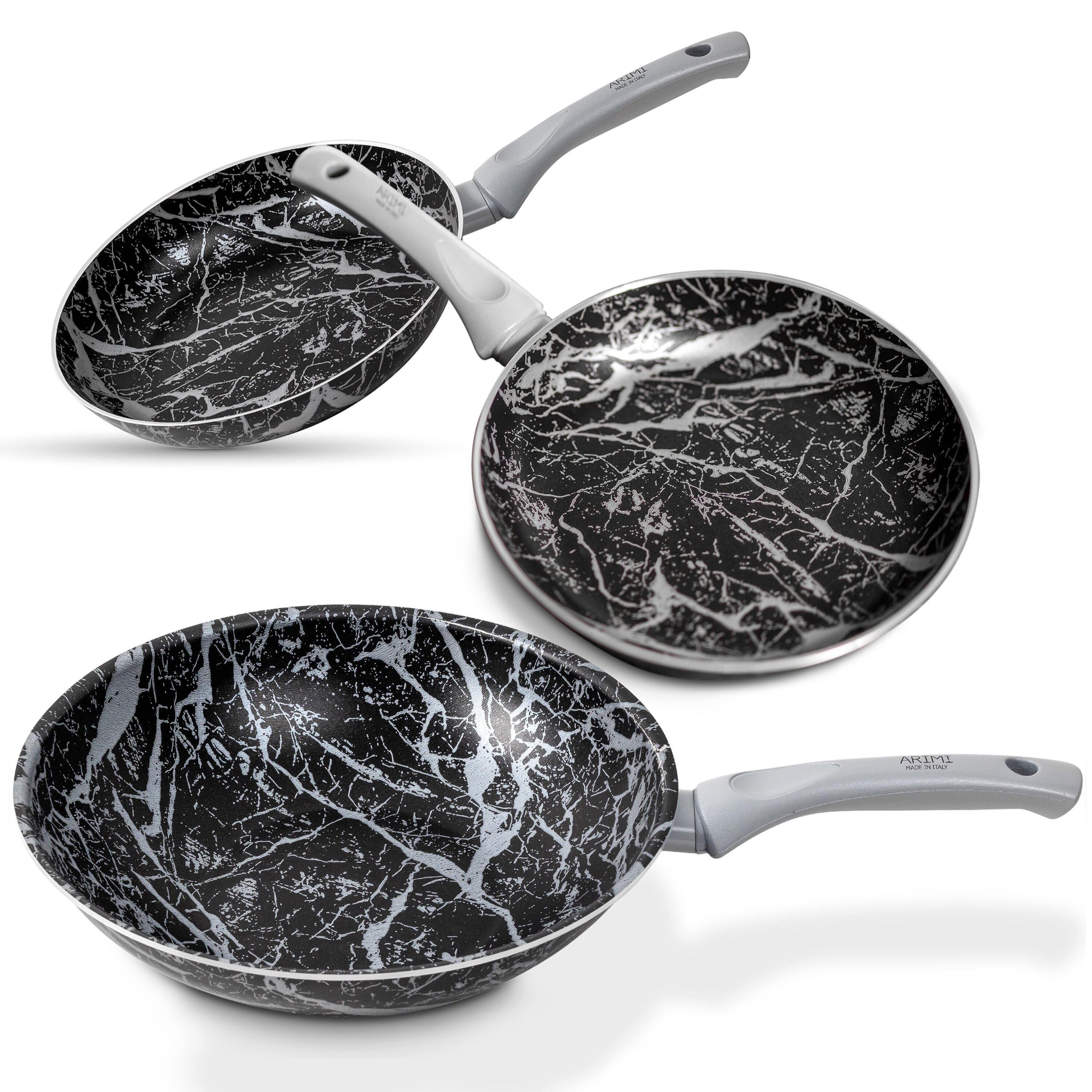 Black Marble Look 8pc Carbon Steel Cookware Set 
