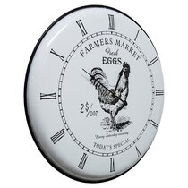 NEW FARMERS MARKET ROOSTER MOTIF 12 " KITCHEN CLOCK WITH DISTRESSED EDGES 