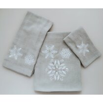 "Glam" Ivory or White Embroidered Christmas Snowflake Hand Towels~2 Piece Sets 