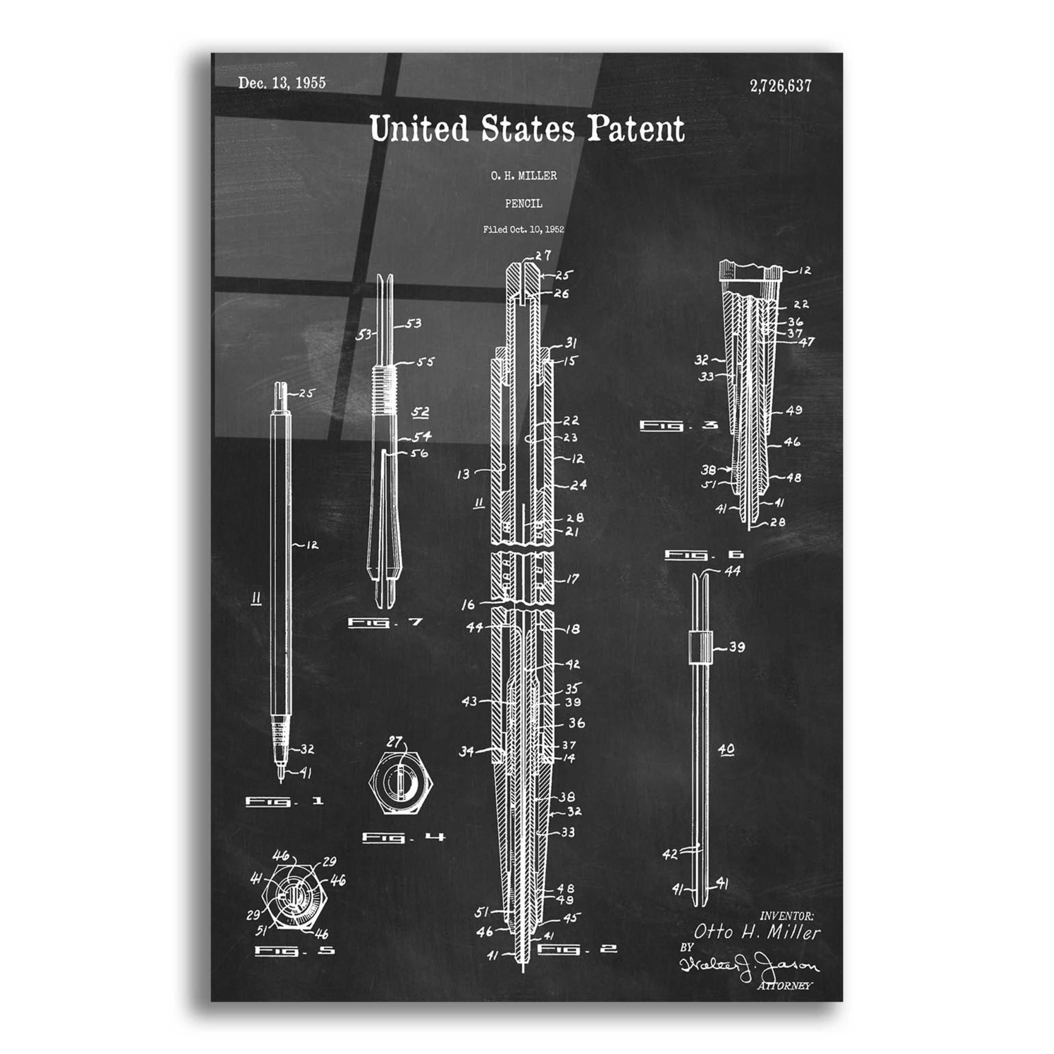 17 Stories Mechanical Pencil Blueprint Patent Chalkboard Graphic Art