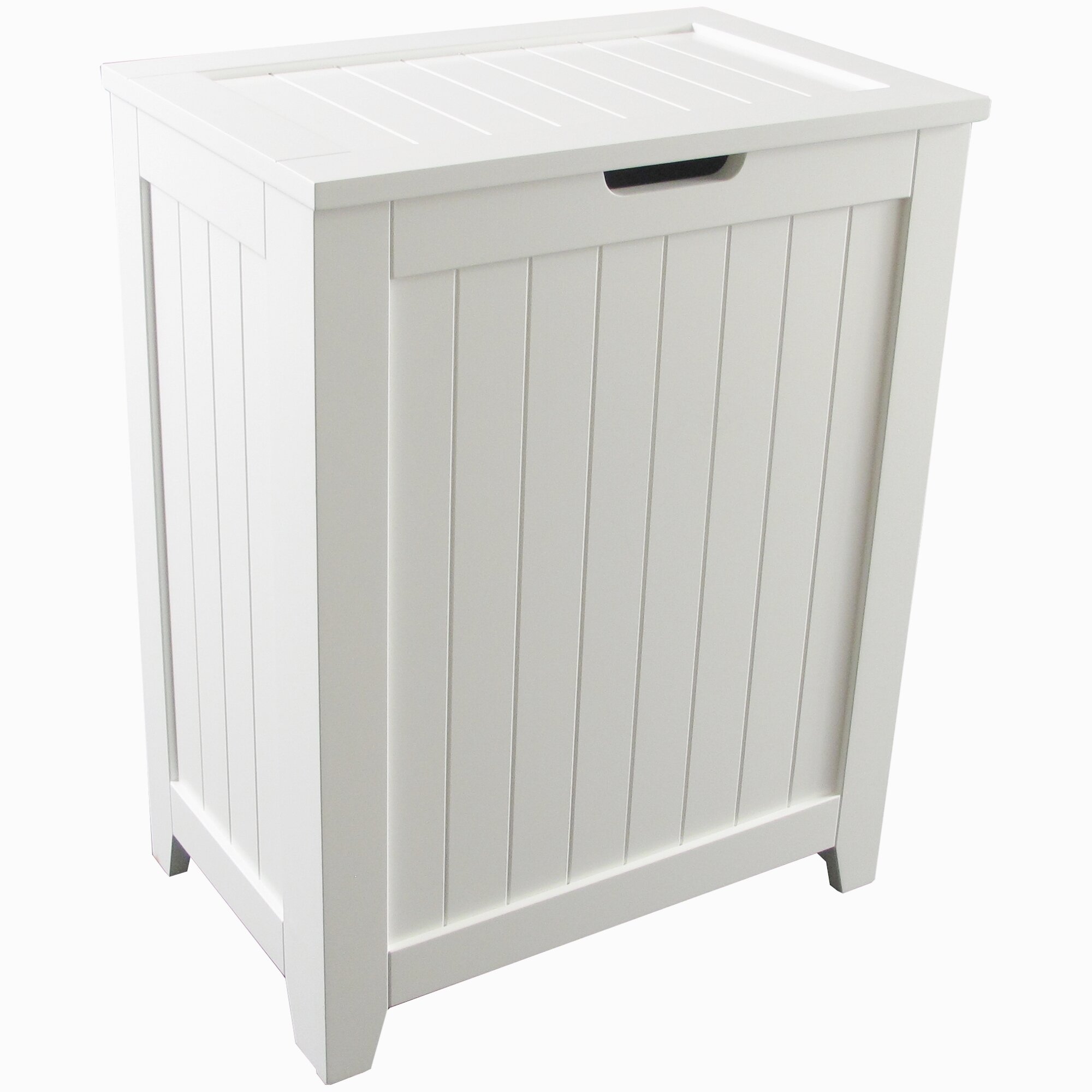 White Laundry Hamper Dirty Clothes Basket Storage Bin Wood Hinged Lid Sorter 