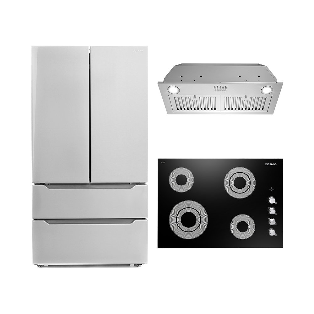 Cosmo 3 Piece Kitchen Appliance Package with French Door Refrigerator
