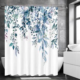 Tahari Fabric Cotton Blend Shower Curtain Printemps Watercolor Floral GREEN/PINK 