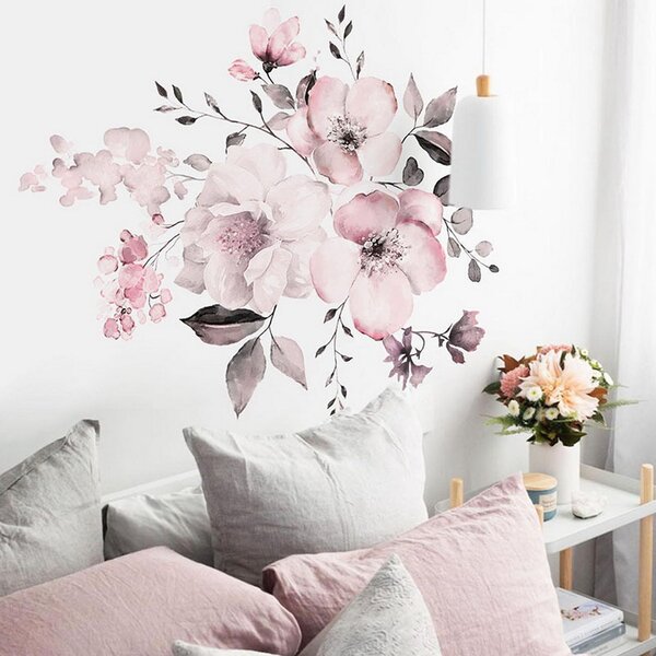 Pink Eye Flower Butterfly Wall sticker living Room Decor Removable Decals Mural 