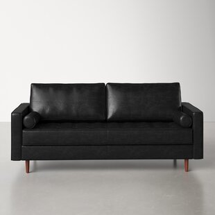 96.5" W Sofa Charcoal Top Grain Leather Hardwood Framework Modern Italian Loft 