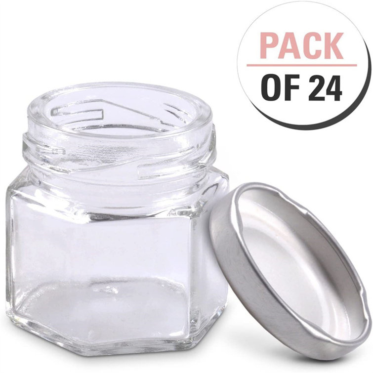 New 1.5 oz Hexagon small Mini Glass Jars with Silver Lids Pack of 12 