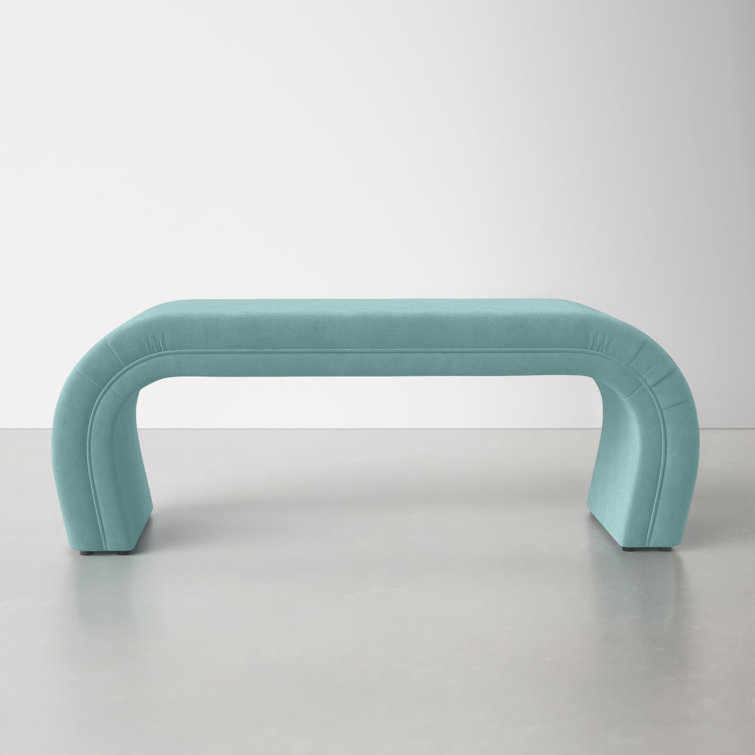 Kenya Contemporary Blue Velvet Waterfall-Style Bench - 48.8"W