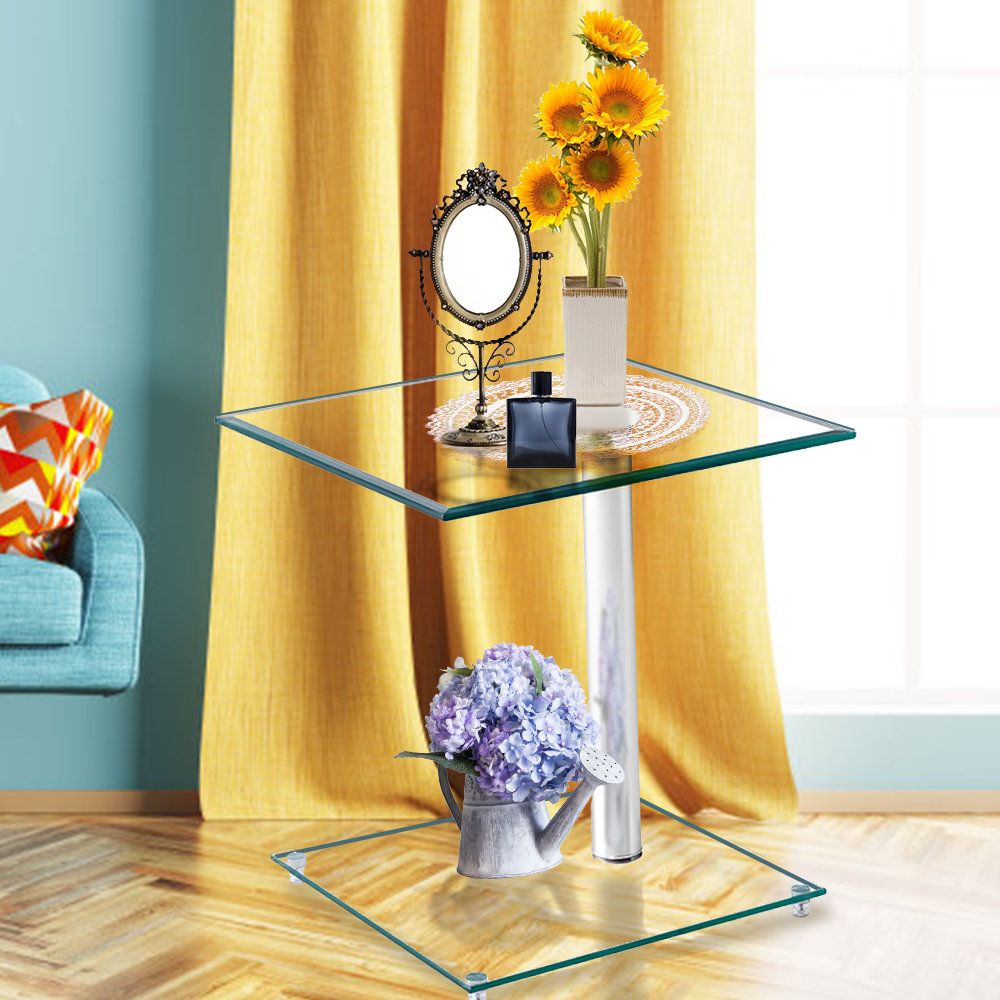 Orren Ellis Walpurga 18.9'' Tall Glass Floor Shelf End Table Wayfair