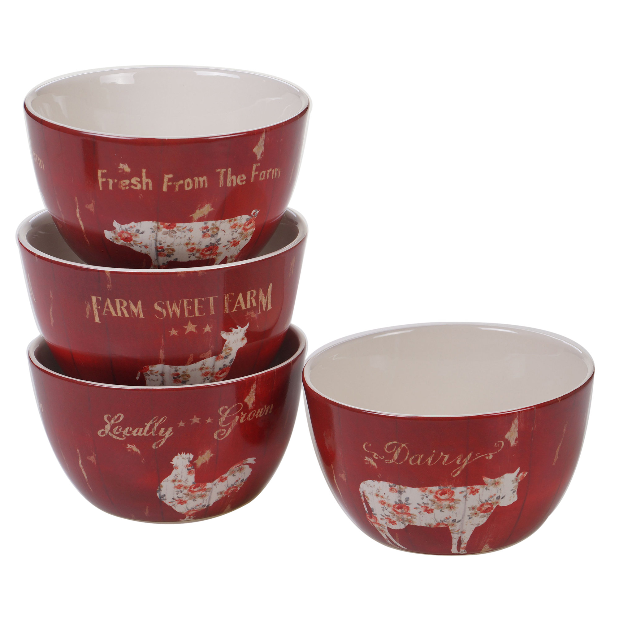 Certified International Farmhouse Set/4 Ice Cream Bowl 5.5" x 3" 4 asst