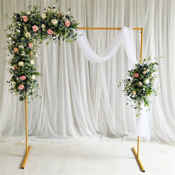 Gold Wedding Arch Square Metal Backdrop Stand Background Wrought Iron Metal Arch Framework Trellis Party Bridal Garden Climbing Plants Floral Bridal Party Decoration Arbor 22M 