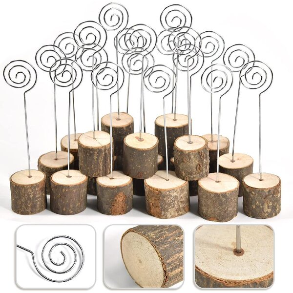 20x Wood Base Wedding Table Numbers Clip Holder Place Name Card Memo Stand 