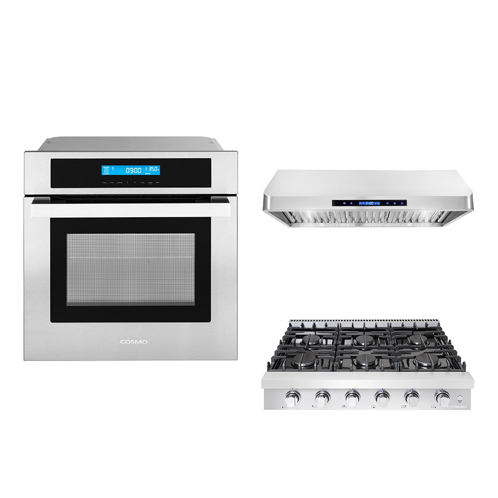 Cosmo 3 Piece Kitchen Appliance Package with 35.88'' Gas Cooktop , Wall