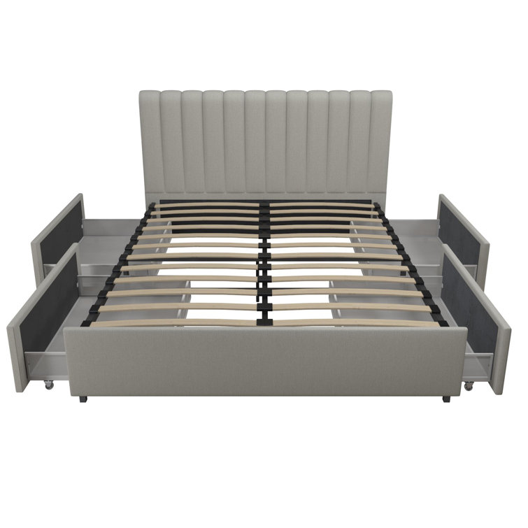 Brittany Modern Full Gray Upholstered Bed with Storage Drawers