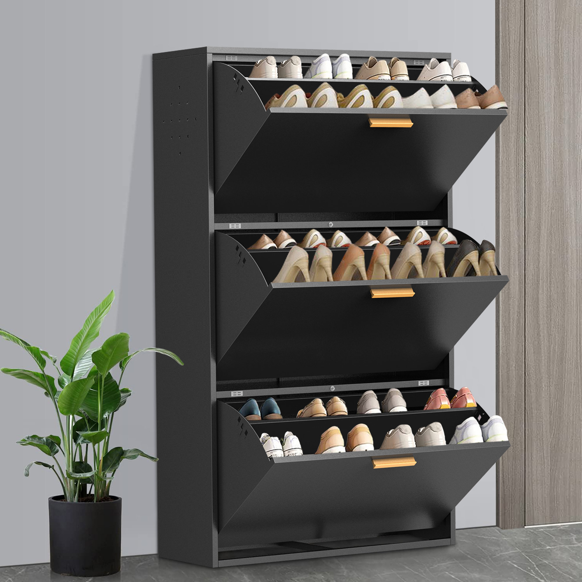 Oliver Modern Shoe with 3 Flip Drawers, Freestanding