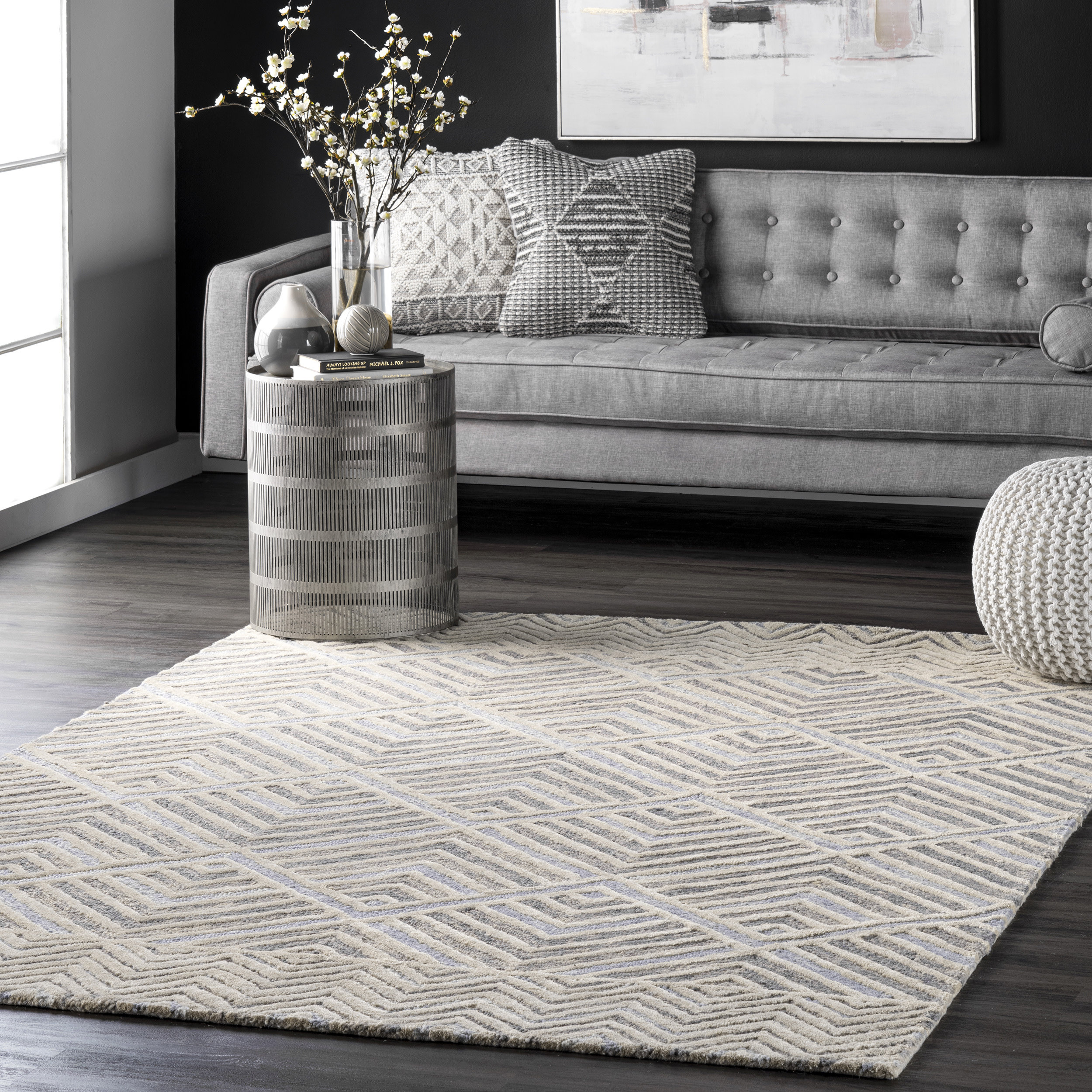 Dakota Fields Handmade Looped/Hooked Wool Gray Rug & Reviews | Wayfair