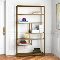 Details about   6 Shelves Wood Base Bookcase Walnut-Chrome Modern Bookcase 