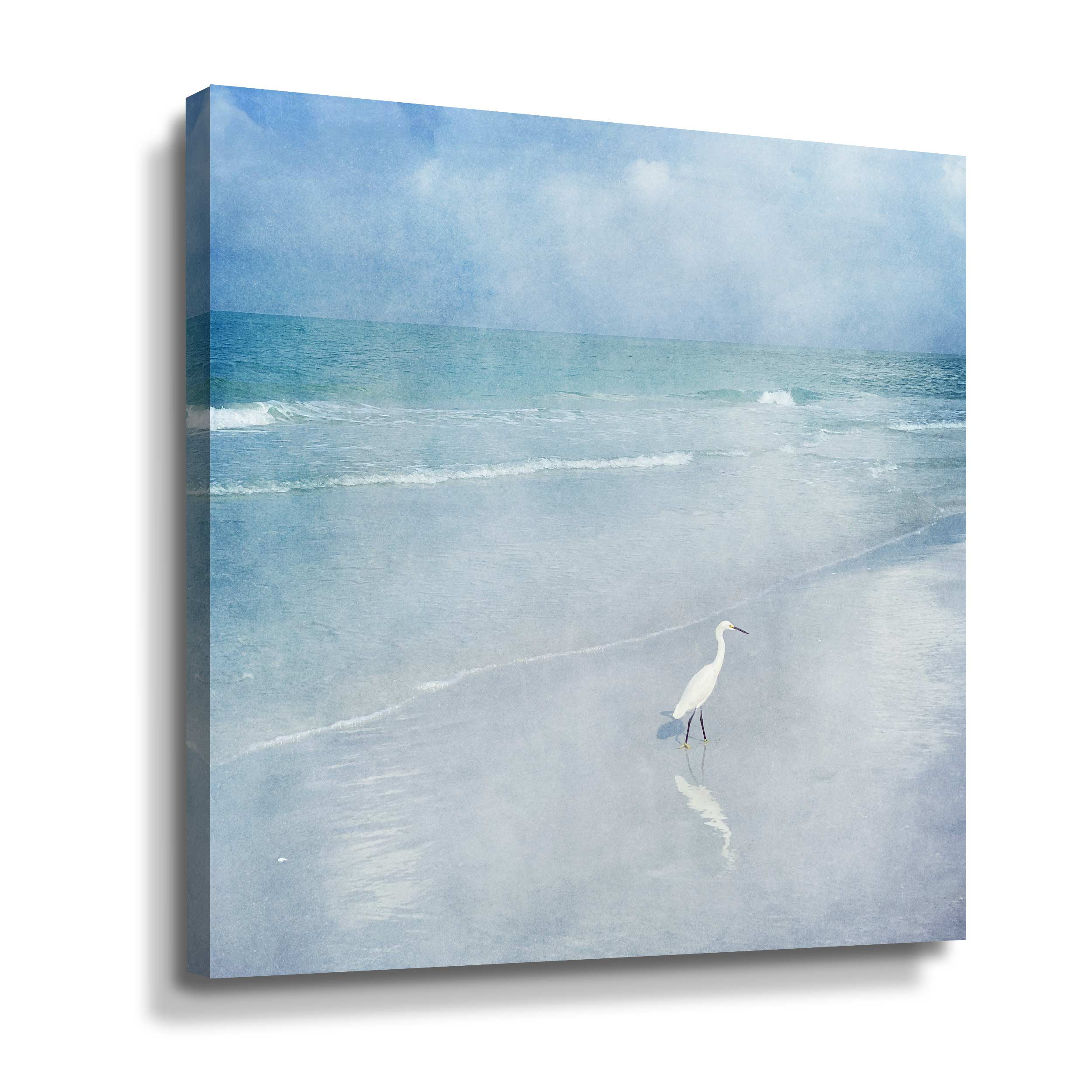 Highland Dunes Coastal Beach Watercolor Landscape Egret Sea Bird Coastal Beach Watercolor