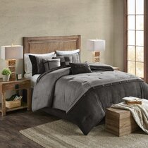 7-Piece Two-Tone Gray MicroSuede Pleated Striped Western Lodge Comforter Set 