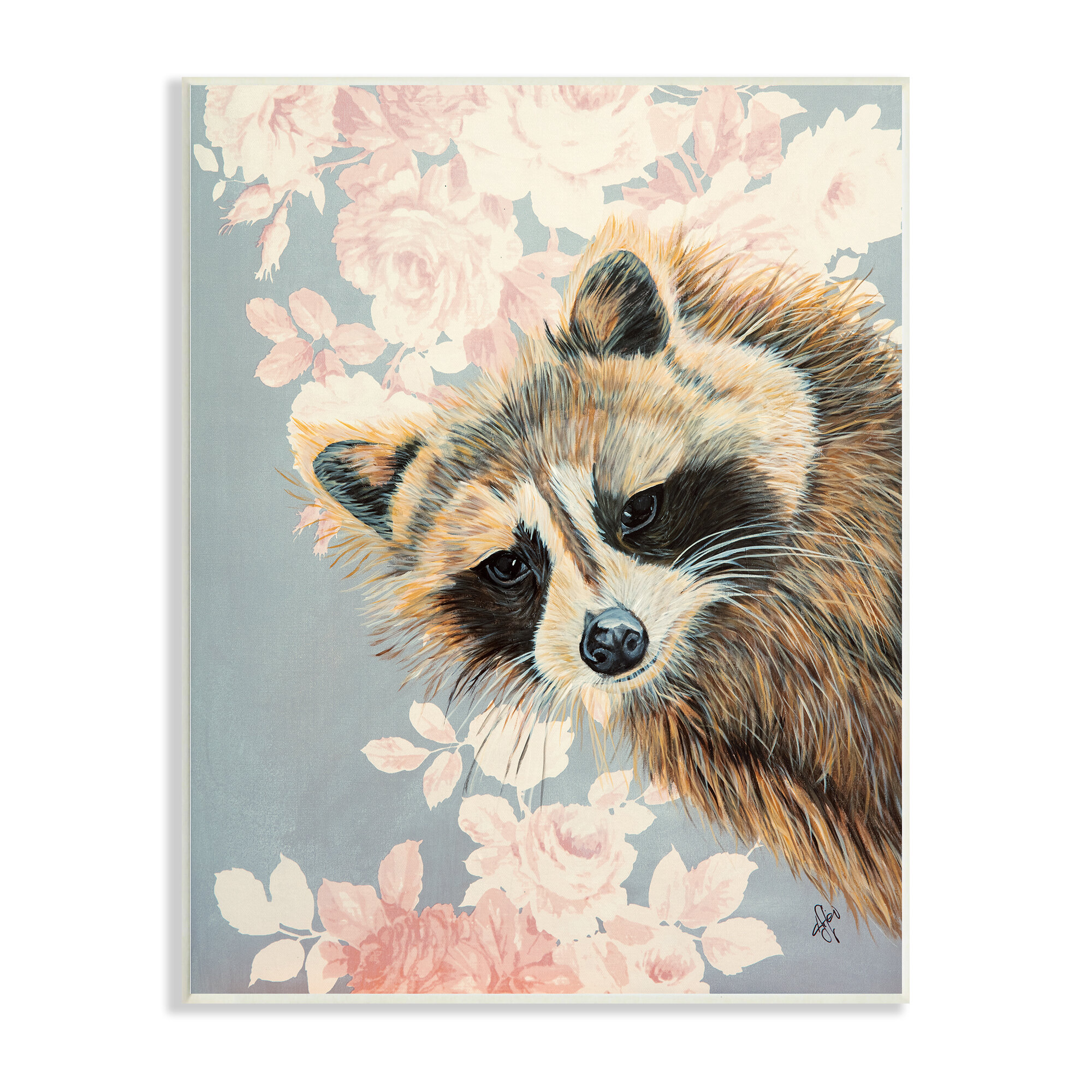 Stupell Industries Raccoon Hanging From Pink Flowers Animal