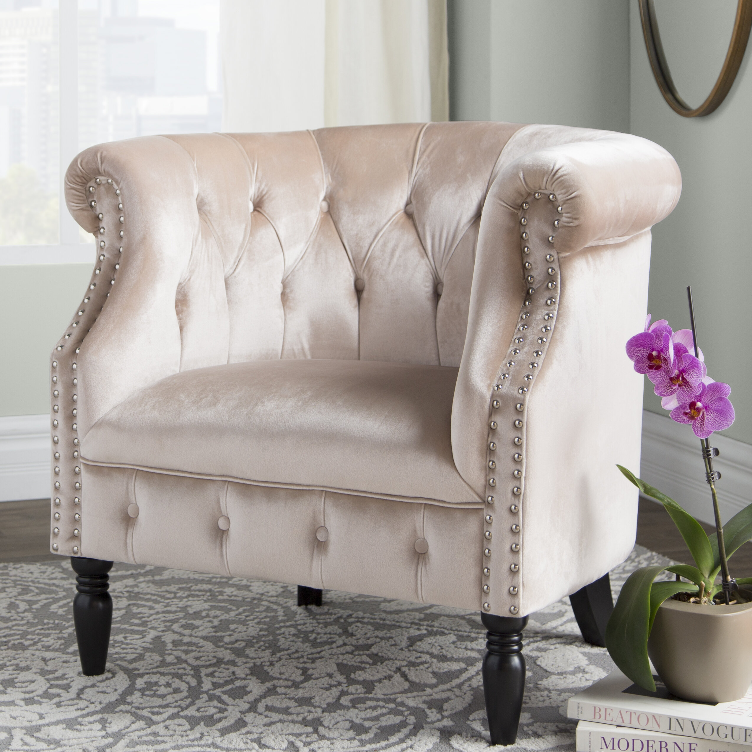 Lenita 29.6” Wide Tufted Velvet Chesterfield Chair