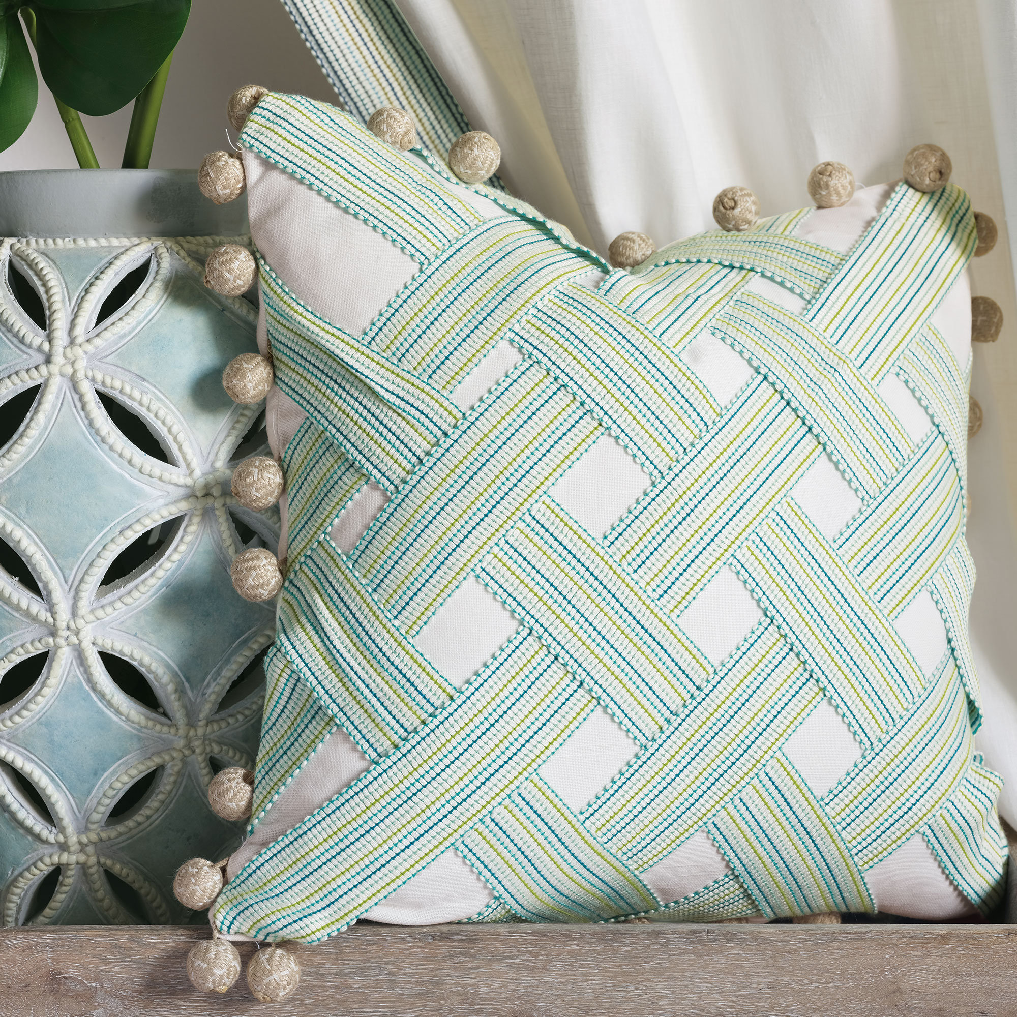 Eastern Accents Faye by Celerie Kemble Border Square Cotton Pillow