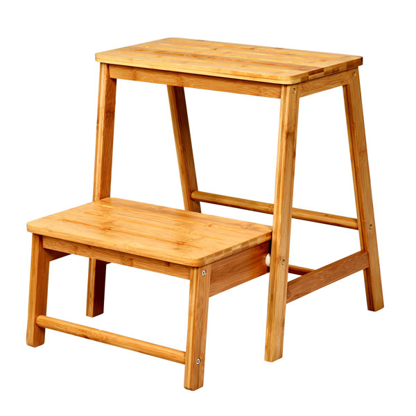 casart 3 IN 1 2-Step Folding Step Ladder Bamboo Step Stool Portable ...