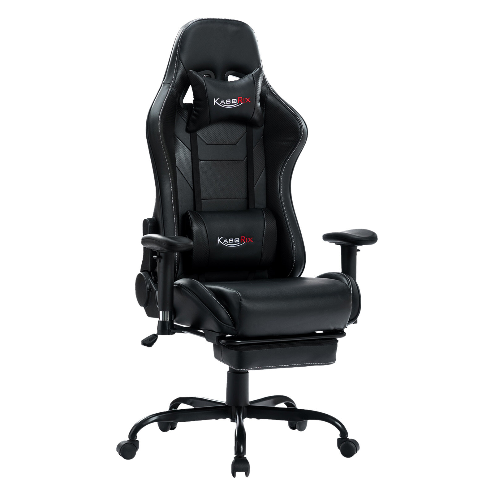Black KCREAM Gaming Chair High-Back PU Leather Computer Chair Adjustable Height Professional Racing Style Office Chair with Footrest and Headrest and Lumbar Pillows 
