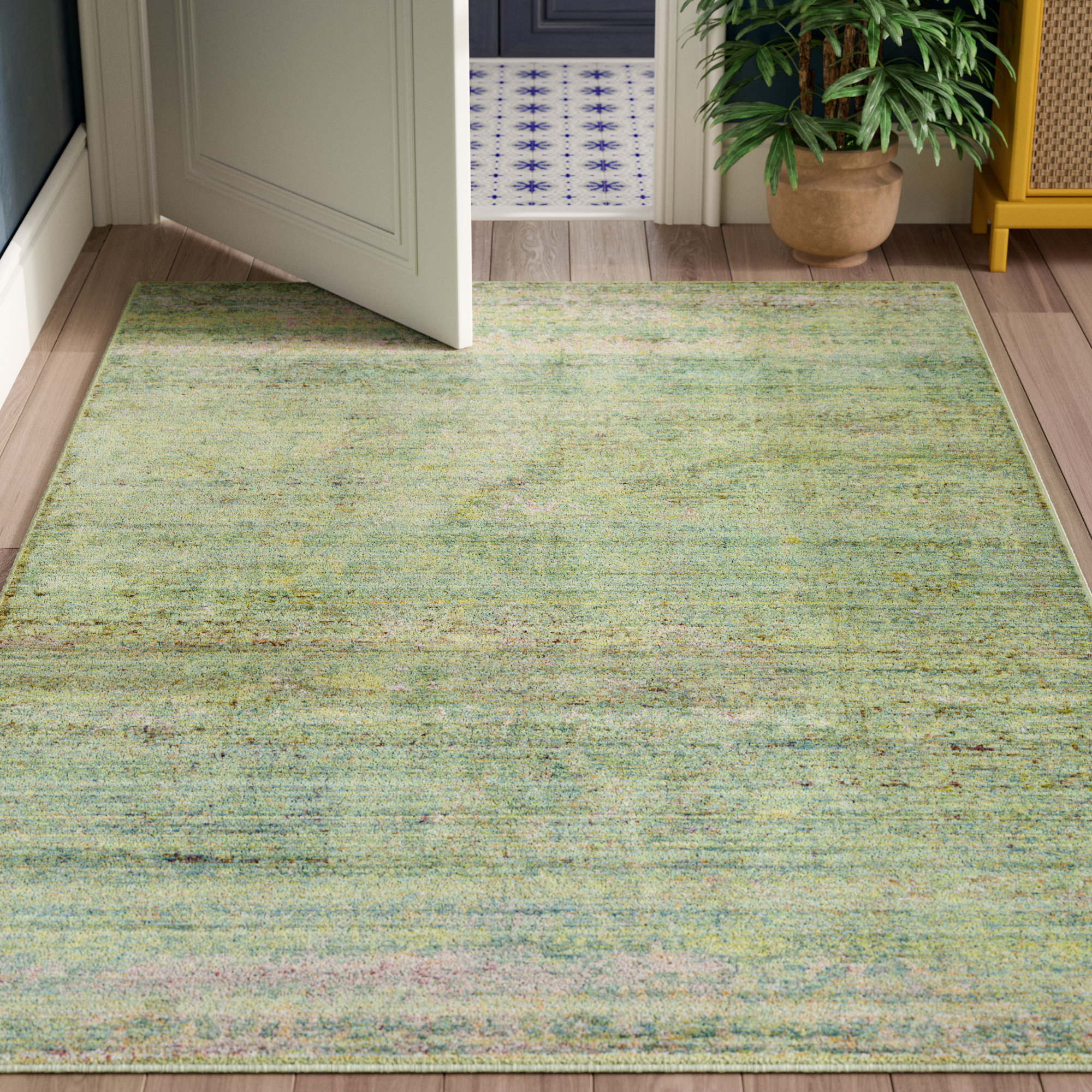 Bungalow Rose Glasser Handmade Hand Hooked Performance Green Rug ...