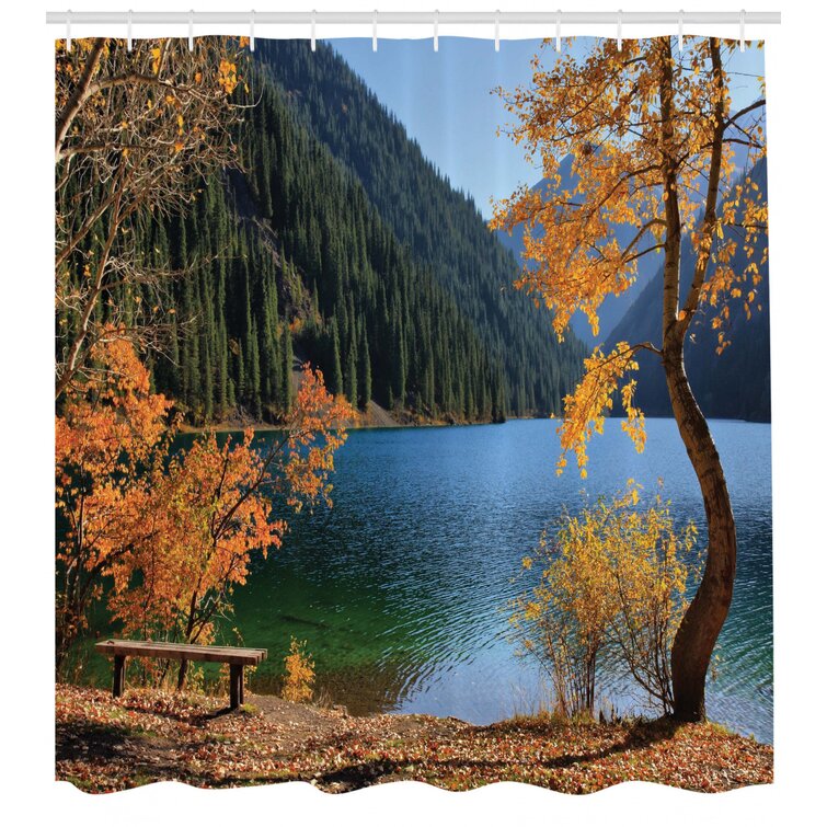 Colorful Painting Small Town Forest Lakeside Shower Curtain Set Bathroom Decor 
