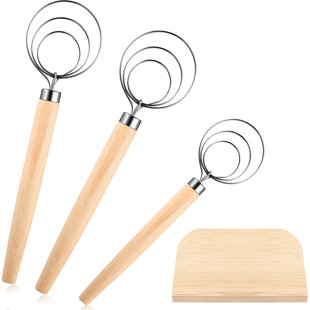 Family Baking Pastry or Pizza Dough Include 3 Pieces Stainless Steel Dutch Whisk with Dough Scraper for Bread 4 Pieces Danish Dough Whisk Bread Mixer 