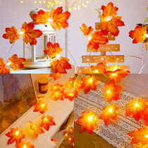 Waterproof Lifelike Orange Fall Garland Lights Decor for Party Indoor Outdoor 20 Feet Length Thanksgiving Fall Maple Leaf String Lights 40 Led Leaf Garland String Lights Battery Powered