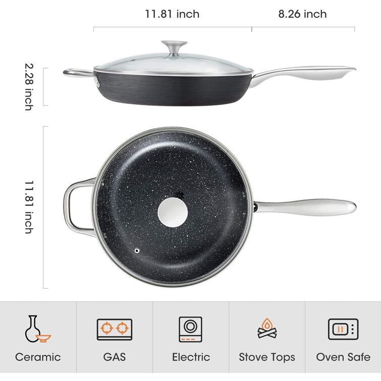 12 Inch Frying Pan Lid Skillets " Hard Anodized Nonstick Granite Pans Lids 