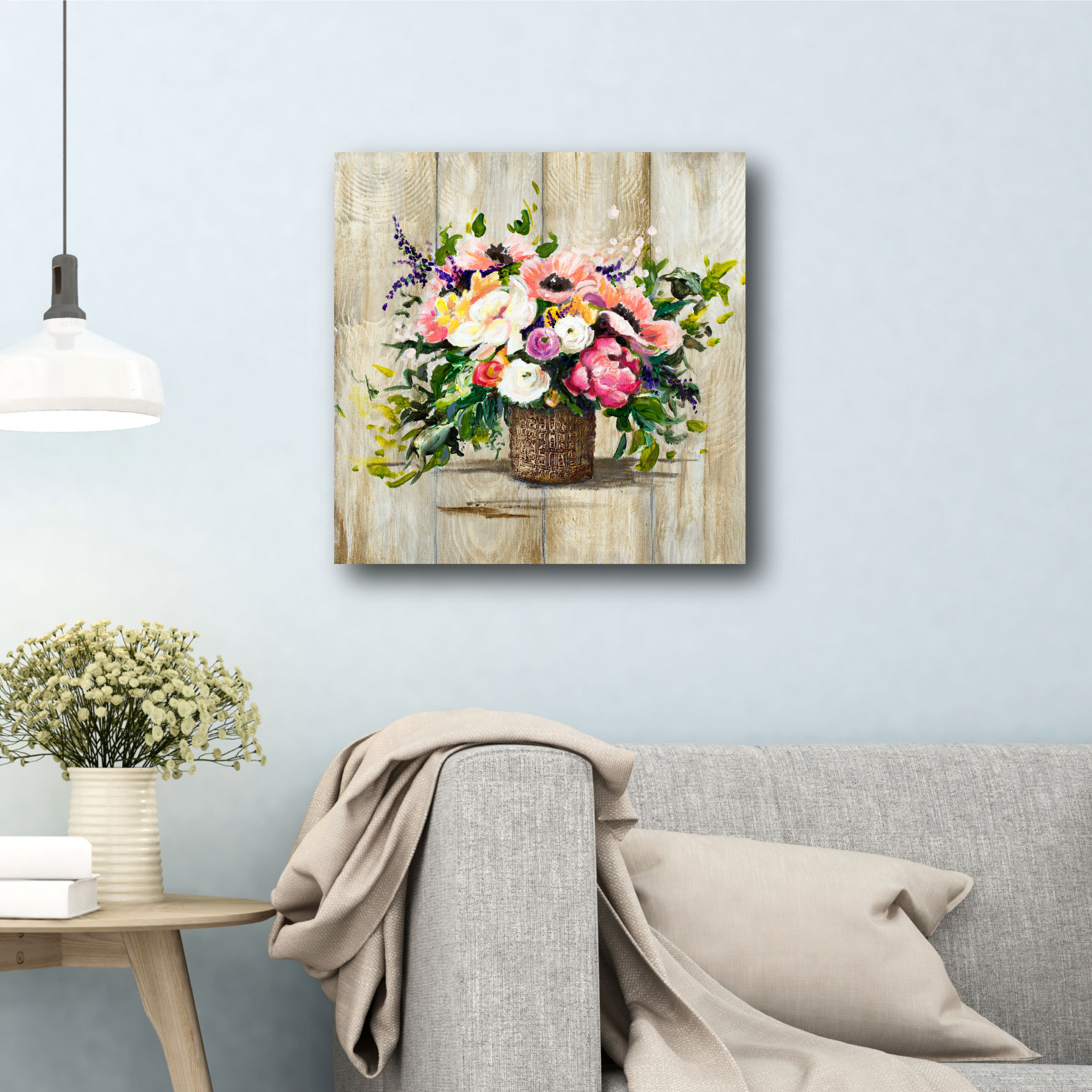 Winston Porter Basket With Flowers Wrapped Canvas Painting Wayfair