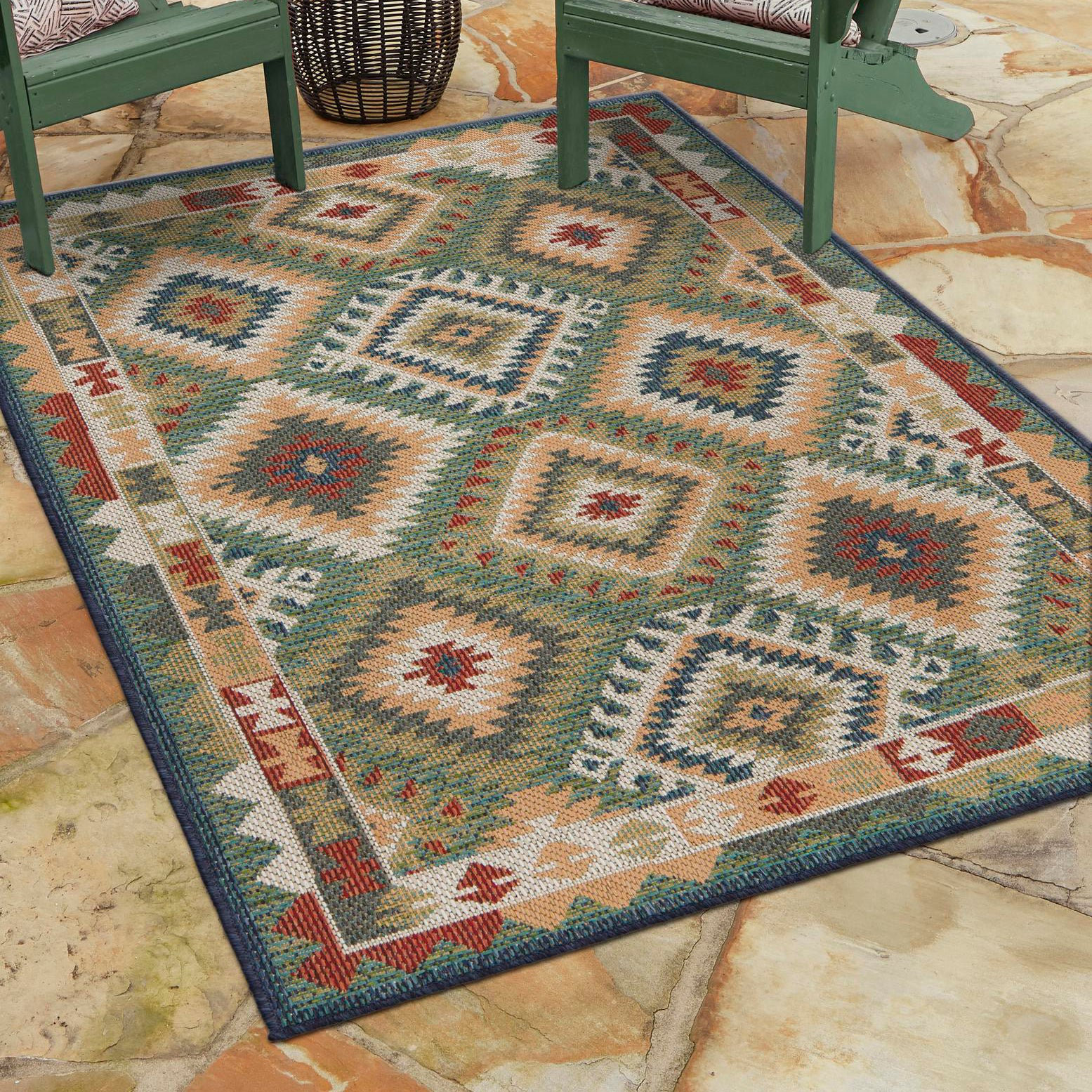 Foundstone™ Edirne Moroccan Indoor / Outdoor Area Rug in Green/Red/Ivoy