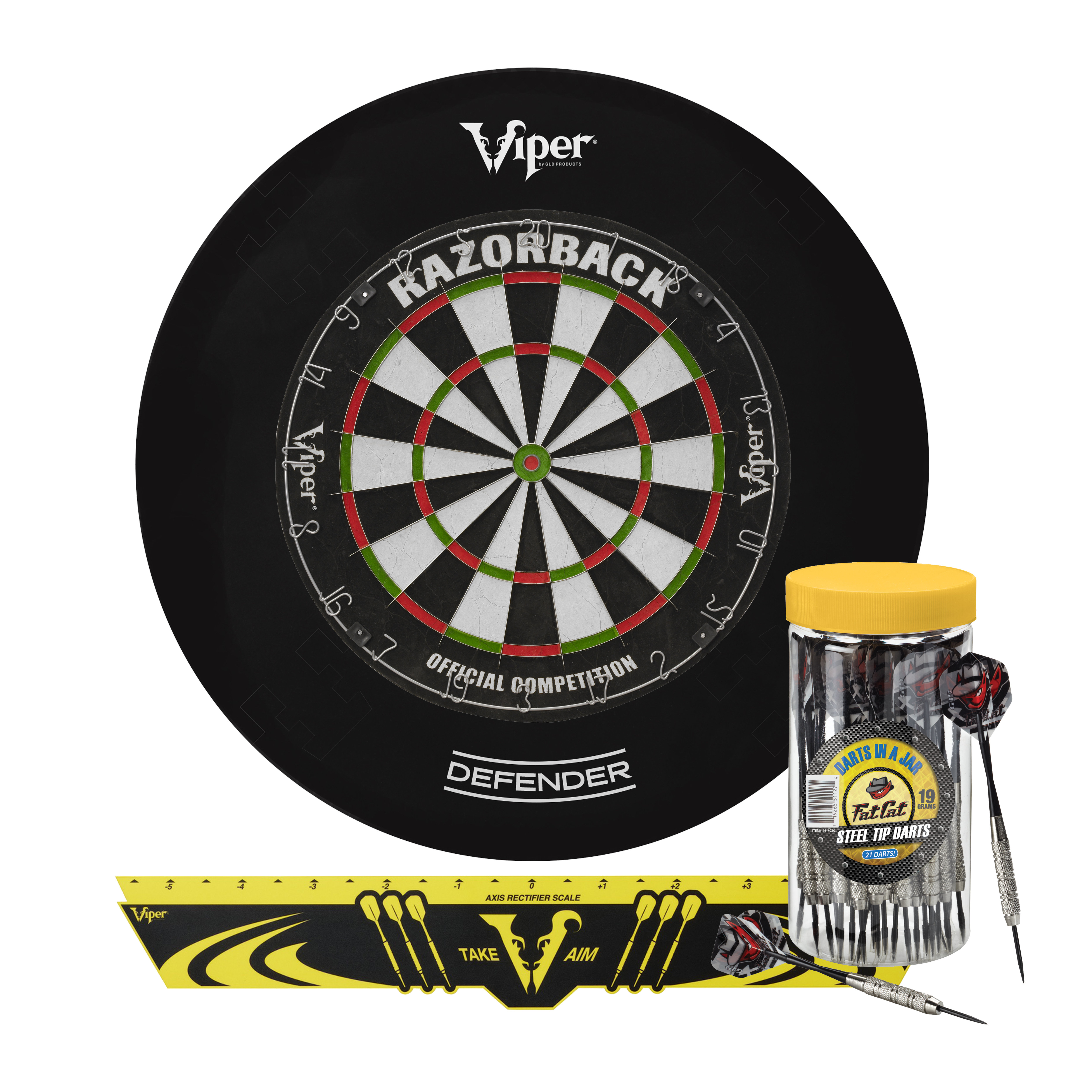 Viper Razorback Dartboard, Defender Dart Surround, Jar Of 20 Darts And