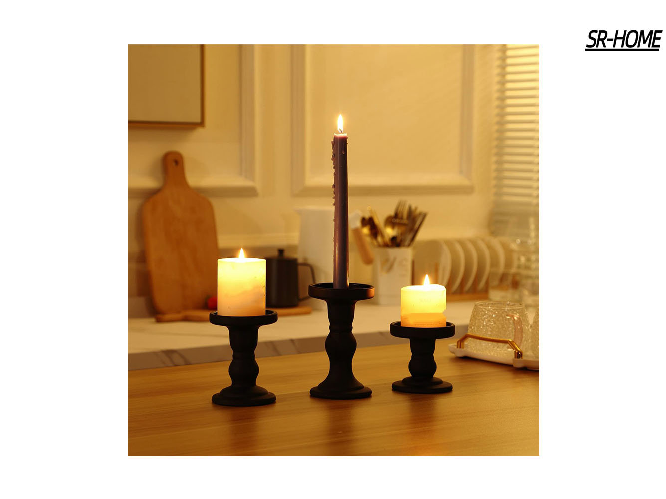 SRHOME Glass Candle Holder Set Clear, Candlesticks Holders Pillar