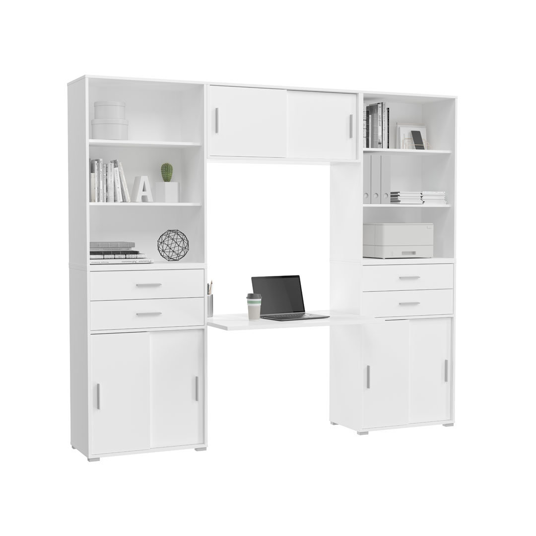 Ebern Designs Jr 236Cm W Rectangular Writing Desk with Hutch and Wayfair.co.uk